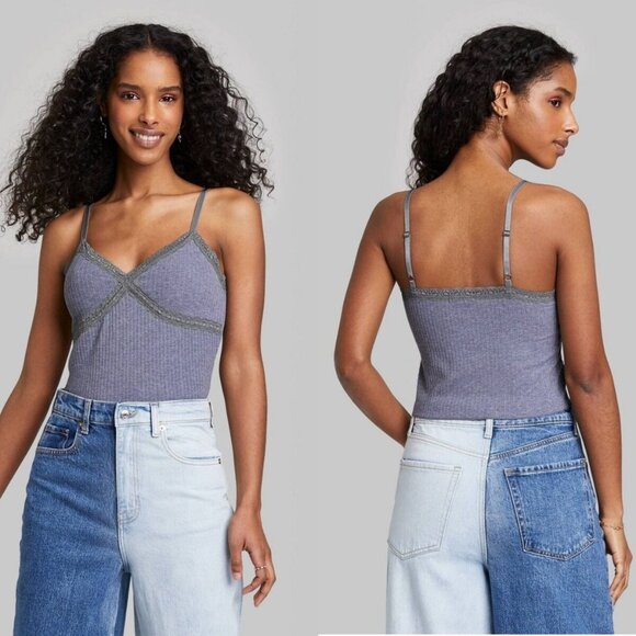 Wild Fable Women's 3 Pack Lace Trim Tiny Tank Top Heather Gray XXL - Picture 5 of 6